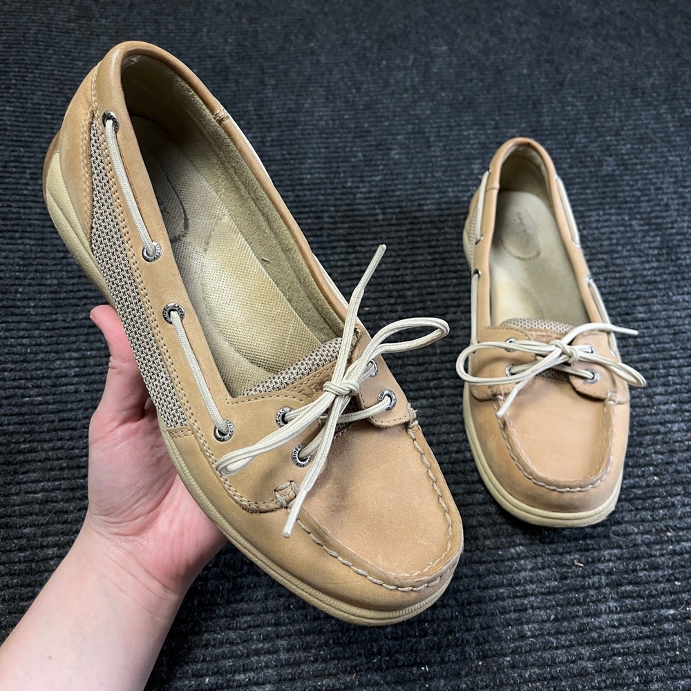 Sperry Top-Sider Bluefish Boat Shoes Womens 9M Tan Leather Mesh Nautical Flats